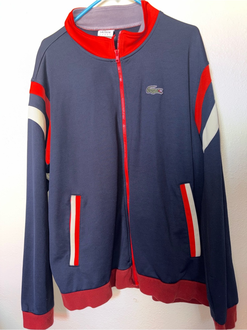 Lacoste Mens Navy Red Zip-Front Sport Jacket